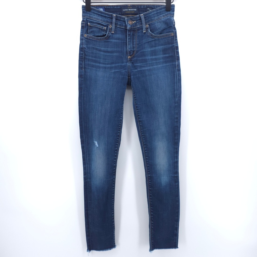Lucky Brand Womens Jeans Ava Skinny 00/24 Dark Indigo Raw Hem Orta Premium